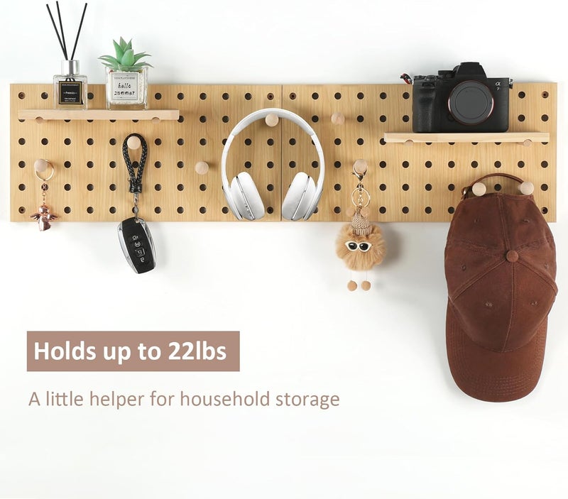 UMICAL Beige Wood Pegboard Modular Display Wooden Pegboard Combination Wall Organizer Storage Wall Hooks Shelf for Home, Office, Bathroom, Comes with 2 Pieces Pegboards - Image 2